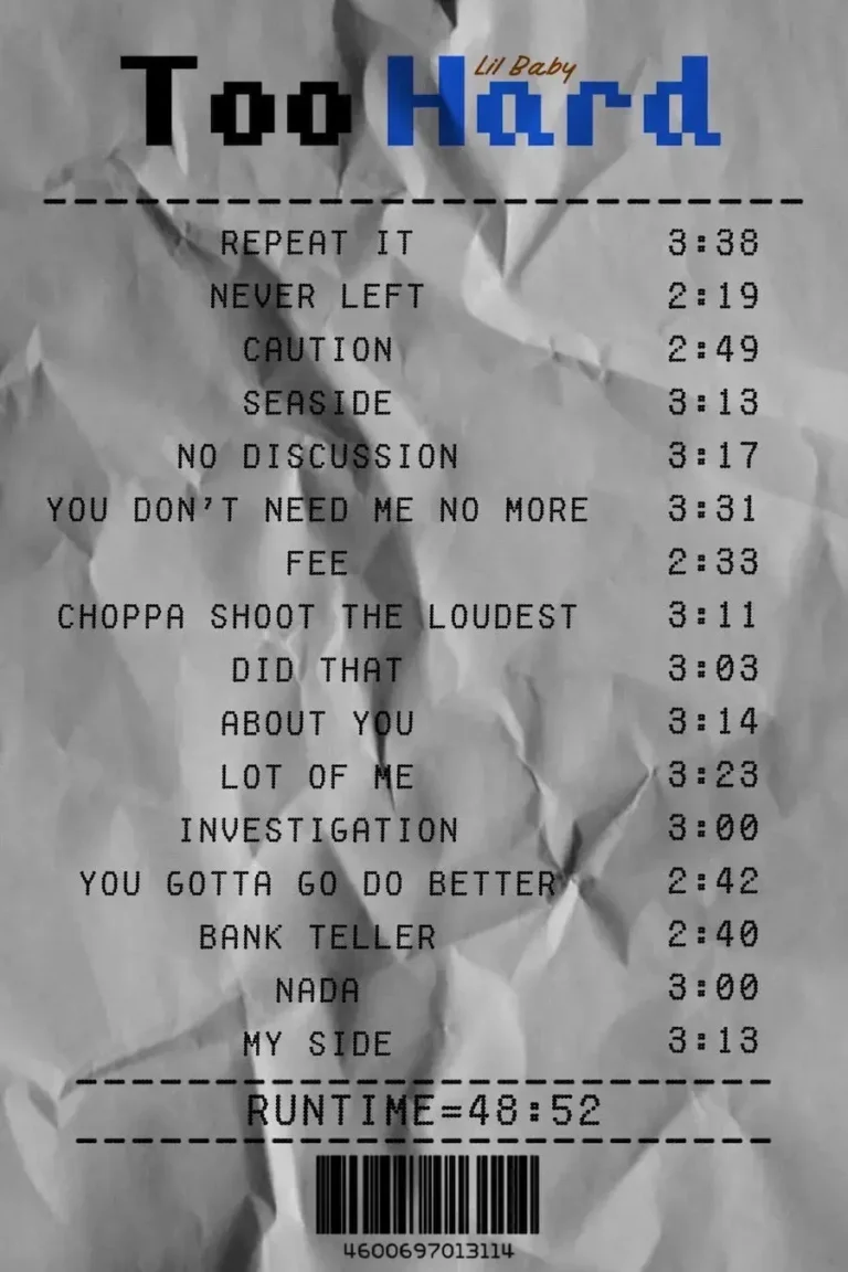 Lil Baby ‘Too Hard’ Receipt Poster